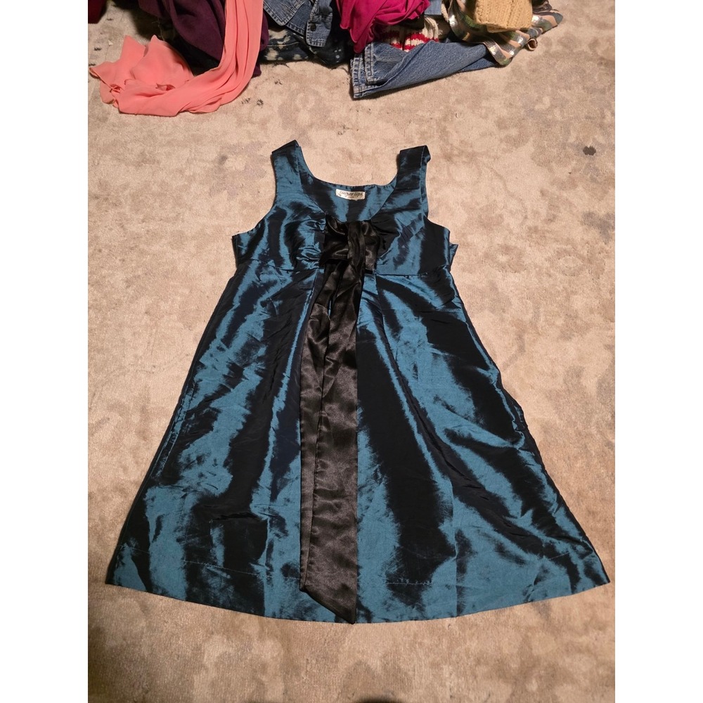 Sugar Lips Womens L Teal Blue Black Satin Fit Flare Party Dress Y2K